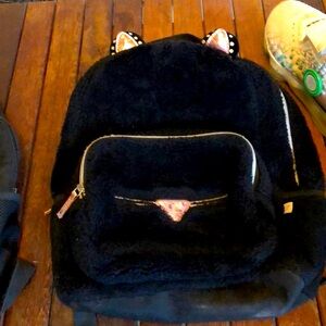 Furry black kitty backpack/ school bag